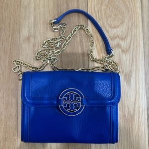 Tory Burch Royal Blue Leather Amanda Crossbody Bag